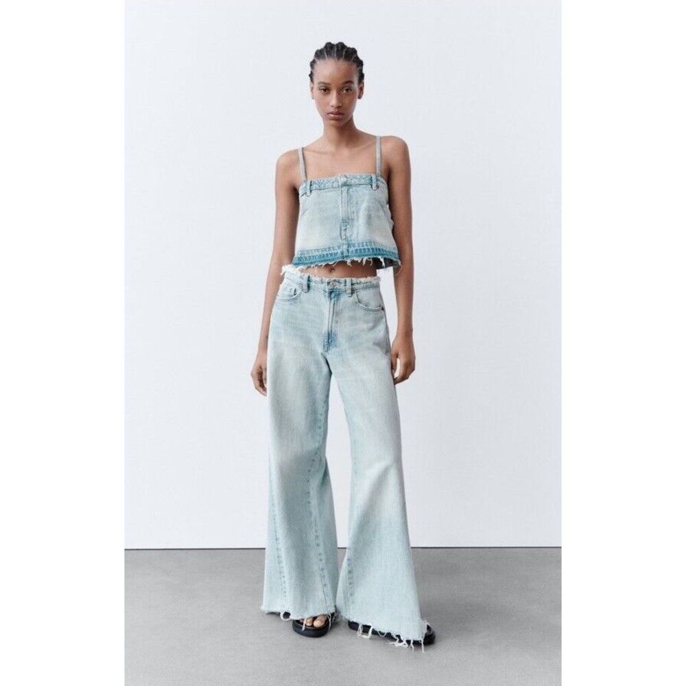 Zara Reconstructed Denim Cropped Top Festival Jean‎ Top Size Small NWT